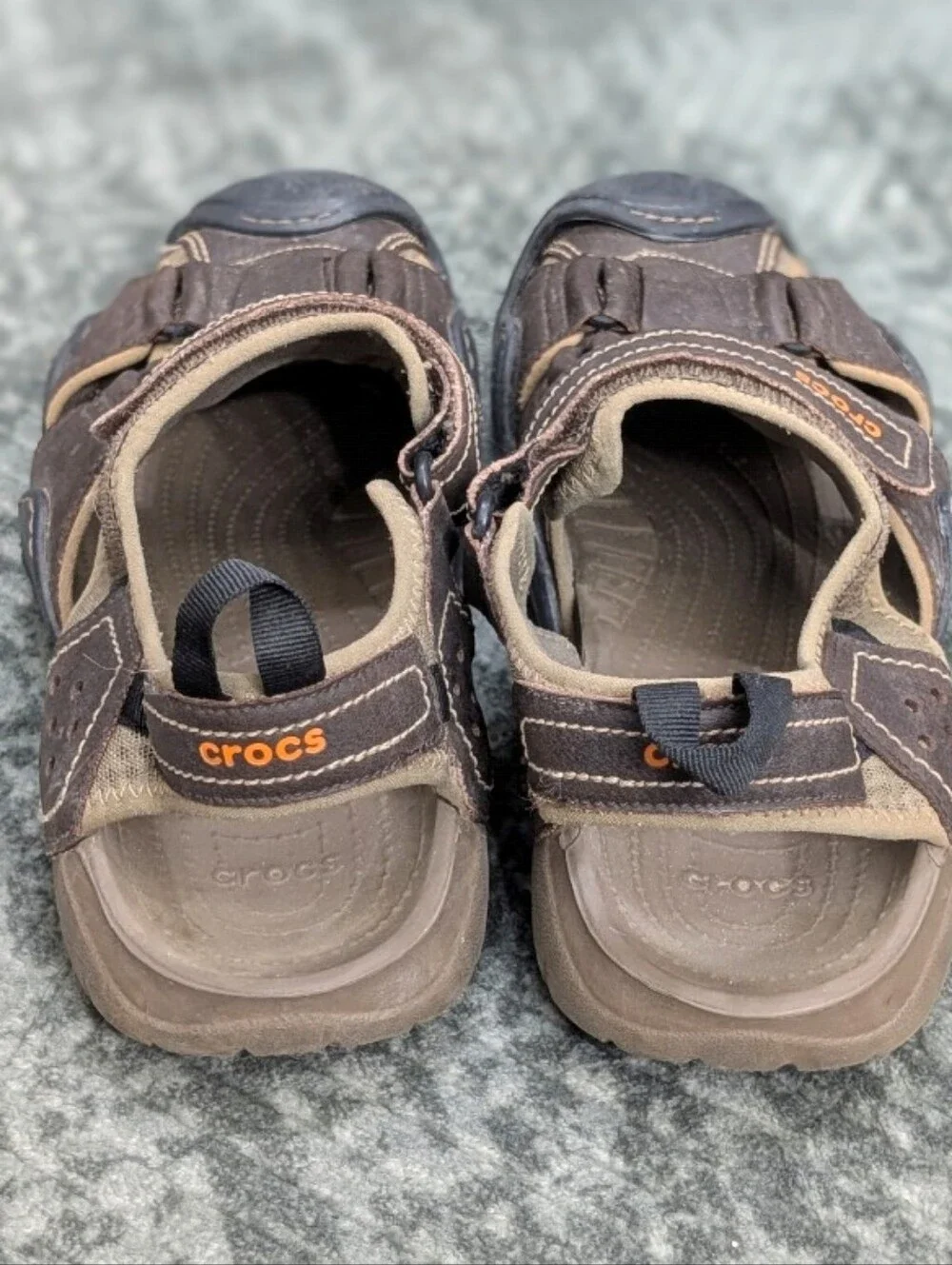 Crocs Swiftwater Fisherman Sandals Mens Sz 10 Brown Leather 204562 Hiking Trail